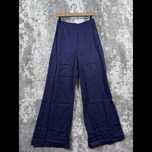 Women's Navy Pinstripe Wide-Leg Pants